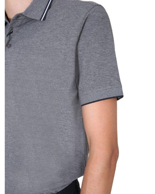 Zegna Gray Striped-trim Short Sleeved Polo Shirt for men
