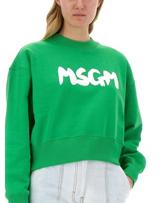 MSGM Green Sweatshirt With Logo