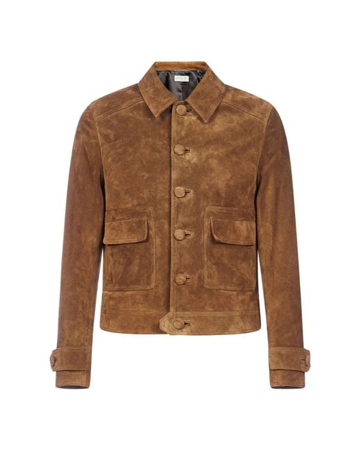 Saint Laurent Brown Short Vintage Suede Jacket With Curved Panels for men