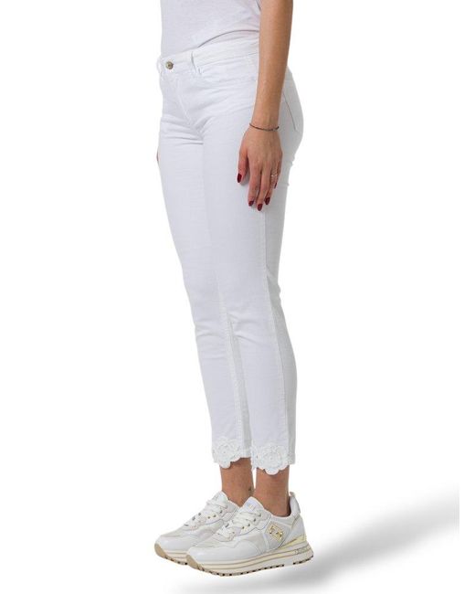 Liu Jo White Logo Plaque Crochet-Flower Trousers