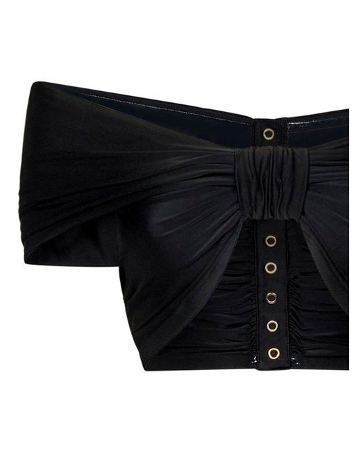 Rabanne Black Bow Detailed Cropped Top