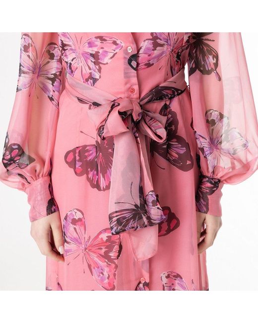 Atos Lombardini Pink Butterfly Printed Midi Dress