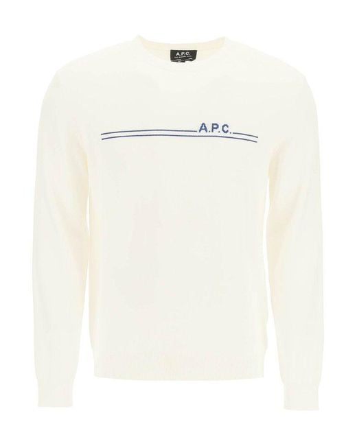 A.P.C. White Eponyme Logo Intarsia Sweater Xxl Cotton,cashmere for men