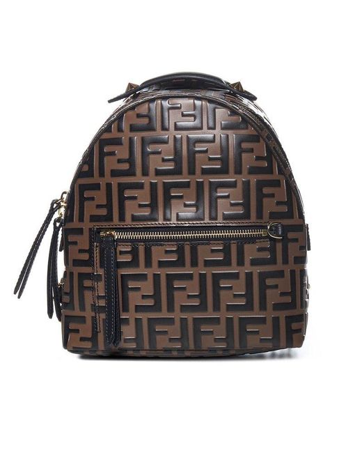 Fendi Leather Embossed Ff Motif Mini Backpack in Brown | Lyst