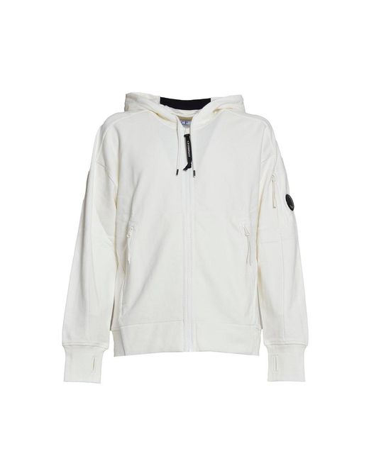 C P Company White Lens Detailed Zipped Hoodie for men