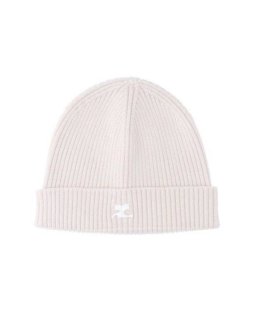 Courreges Natural Logo Embroidered Beanie