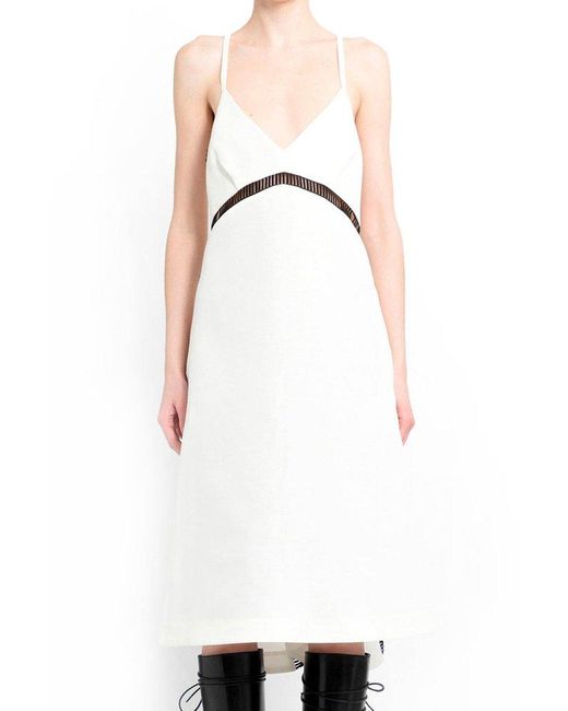 Sacai White V-neck Sleeveless Midi Dress
