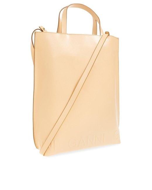 Ganni Natural Shopper Bag With Logo,