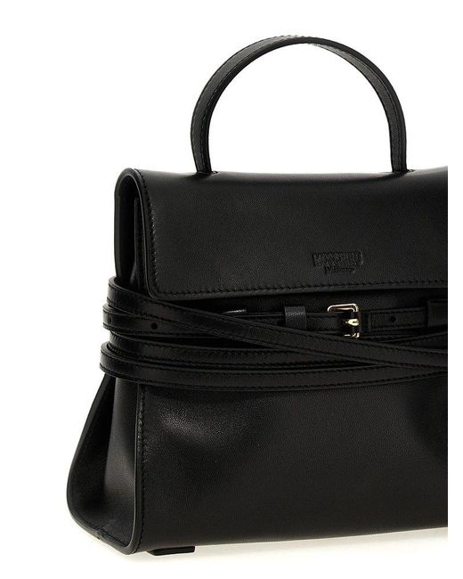 Moschino Black Tie Me Logo Embossed Small Tote Bag