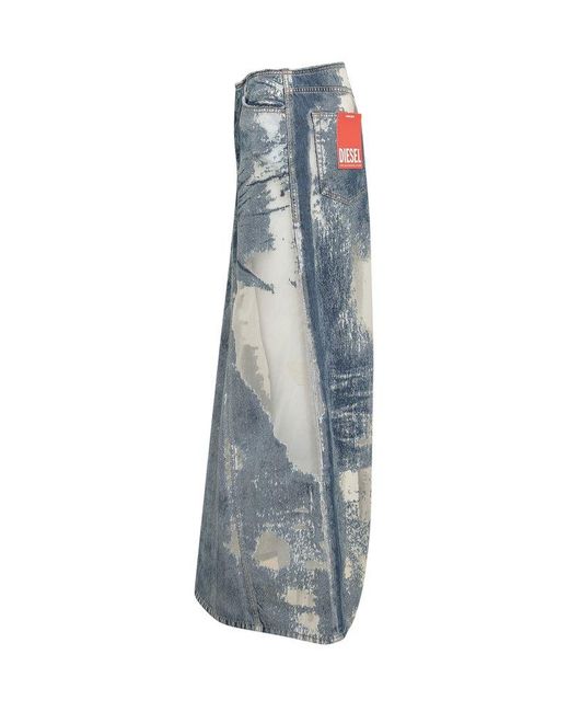 DIESEL Blue Semi-sheer Low-rise Denim Maxi Skirt