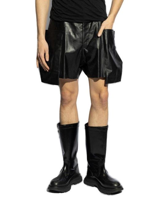 Rick Owens Black ‘Stefan’ Leather Shorts for men