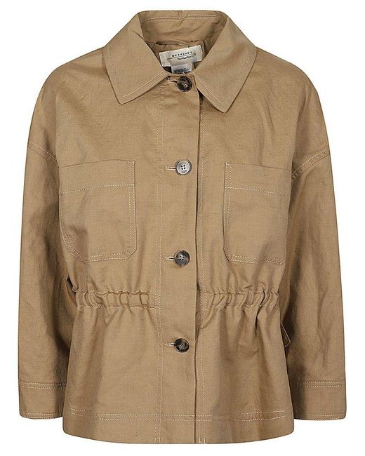 Weekend by Maxmara Brown Buttoned Long-sleeved Shirt Jacket