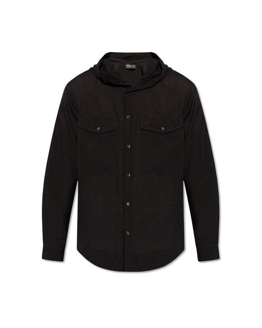 Emporio Armani Black Semi-sheer Hooded Buttoned Shirt for men