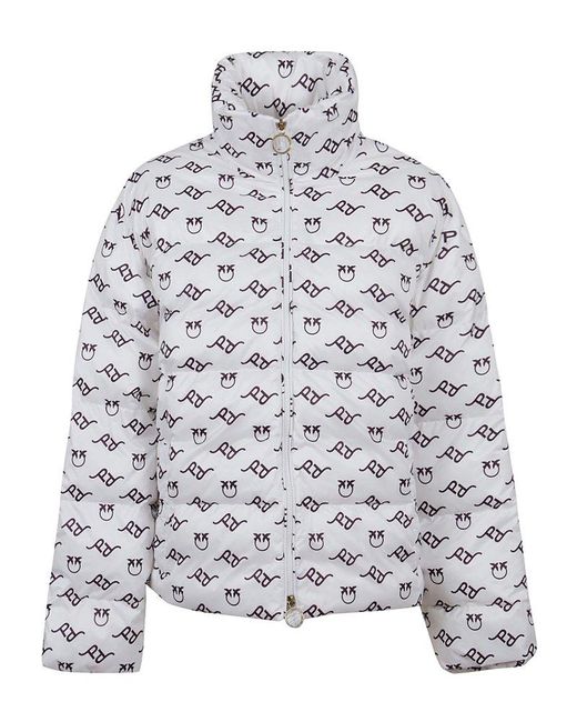 Pinko Synthetic Logo Printed Down Jacket in White (Gray) | Lyst