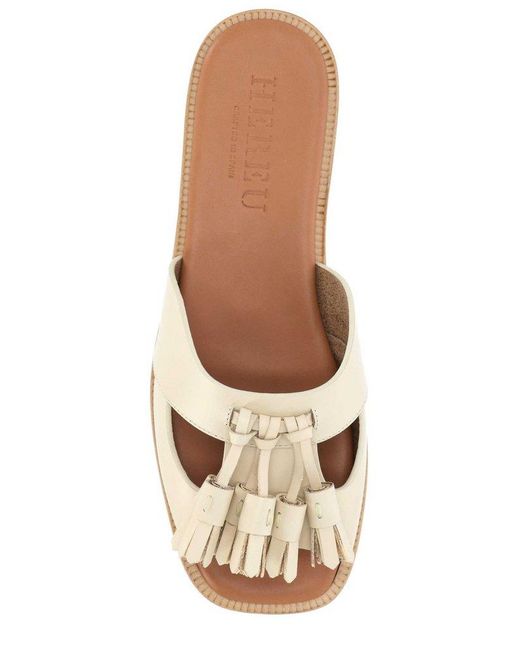 Hereu Boqueria Heeled Open-Toe Tasseled Sandals in Natural