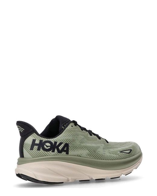 Hoka One One Green Clifton 9 Lace-Up Sneakers for men