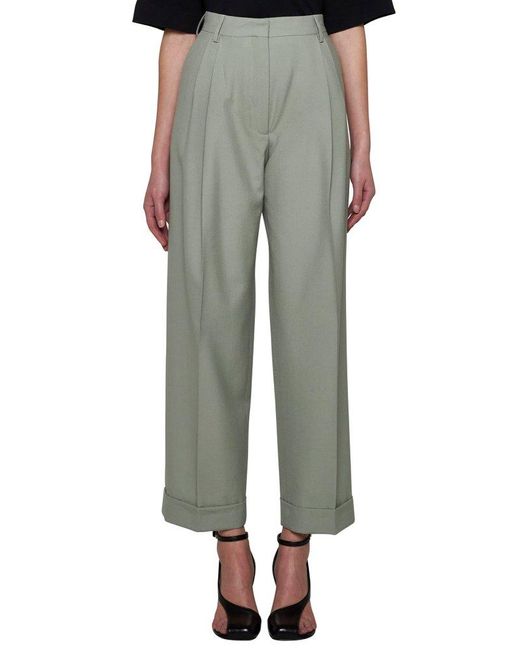 Dries Van Noten Green Pleated Tailored Trousers