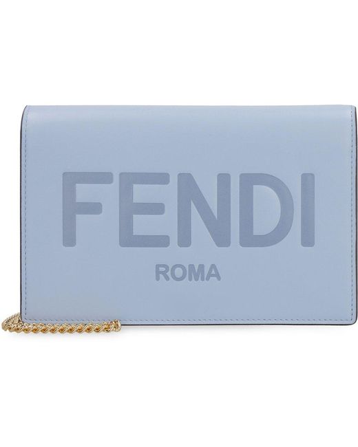 Fendi Blue Leather Wallet On Chain