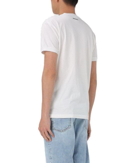 DSquared² White Pattern-printed Crewneck T-shirt for men