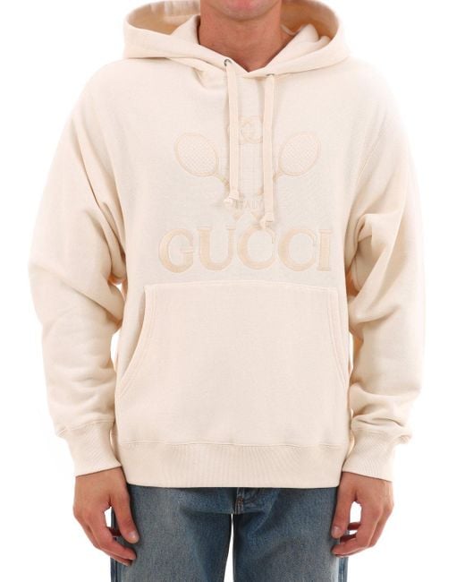 Gucci White Tennis Logo Hooded Sweatshirt for men