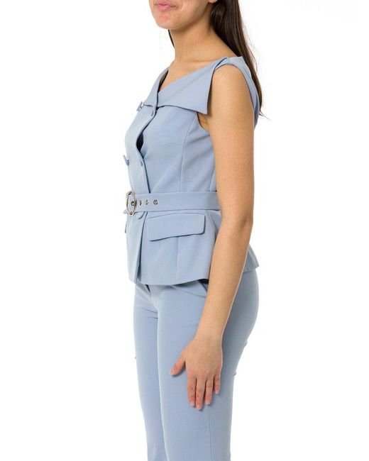 Liu Jo Blue Belted Double-Breasted Waistcoat