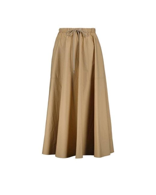 Moncler Natural Elastic Waistband Flared Midi Skirt