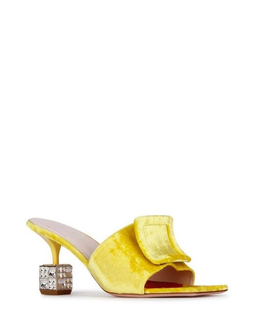 Roger Vivier Yellow Embellished-cube Heel Velvet Mules