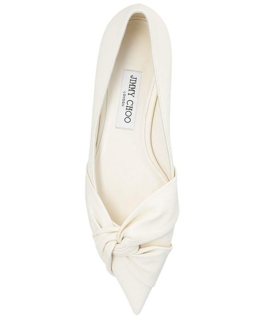 Jimmy Choo White Hedera Knot-detail Ballerina Shoes