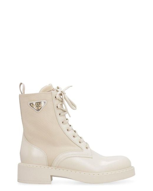 Prada Natural Lace-up Ankle Boots