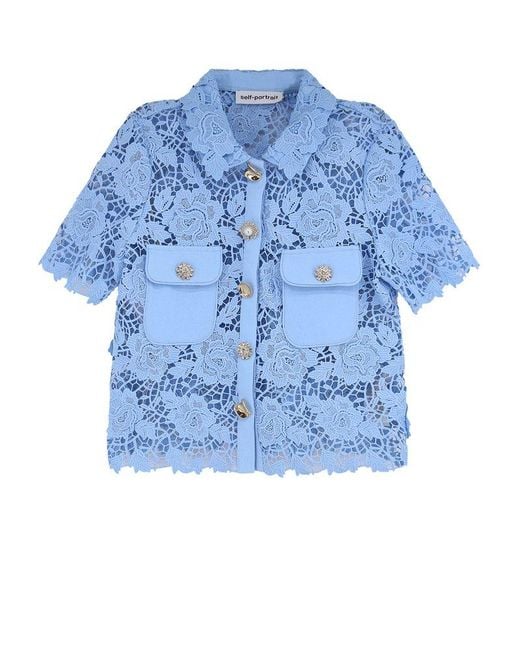 Self-Portrait Blue Laced Button-Up Shirt