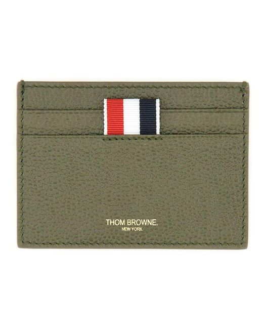 Thom Browne Green Leather Card Holder for men