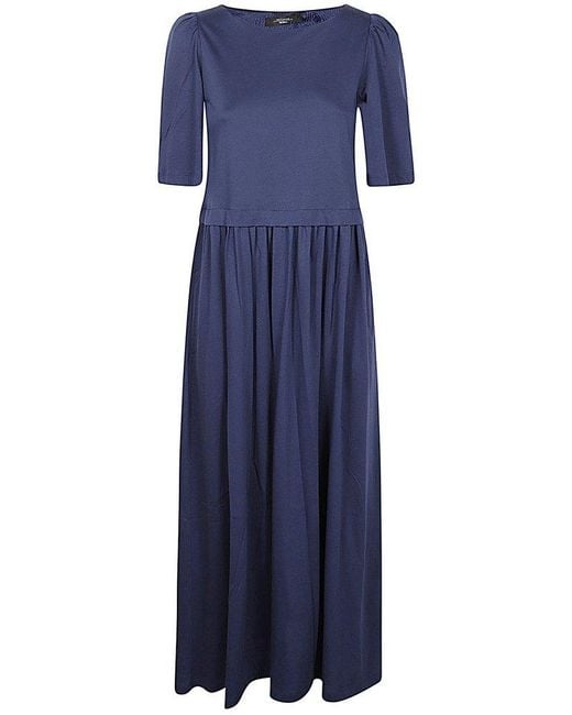 Weekend by Maxmara Blue Pleated Short-sleeved Dress
