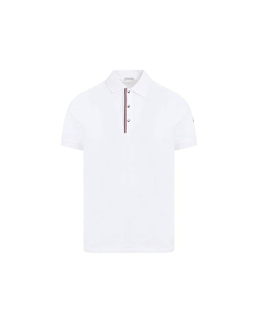 Moncler White Short Sleeved Logo Patch Polo Shirt for men