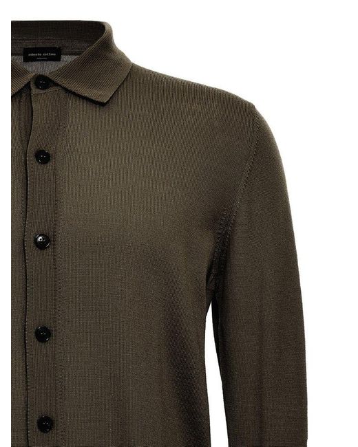 Roberto Collina Green Collared Button-up Cardigan for men