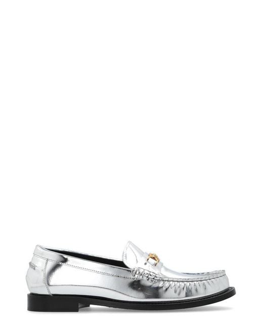 Versace White Medusa Metallic Slip-on Loafers