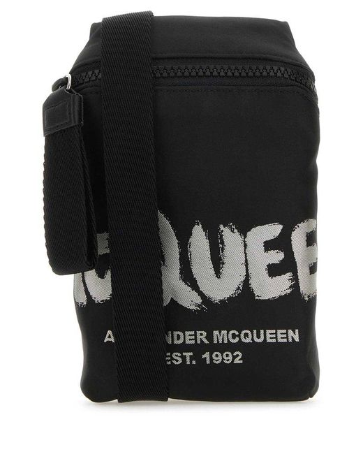 Alexander McQueen Black Logo Printed Zip-around Phone Holder for men