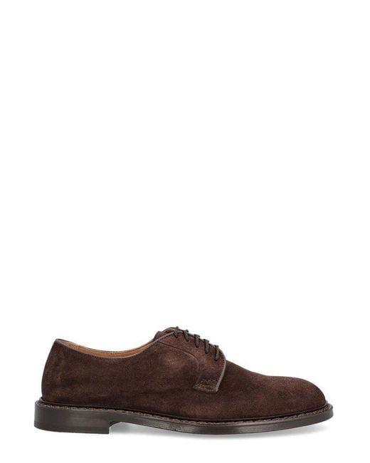 Doucal's Brown Round Toe Lace-Up Derby Shoes for men