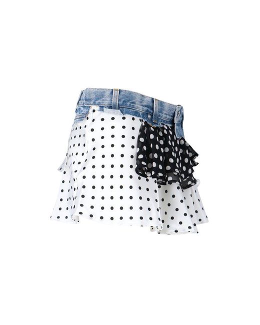 ALL-IN Blue Polka Dot Ruffle Mini Skirt