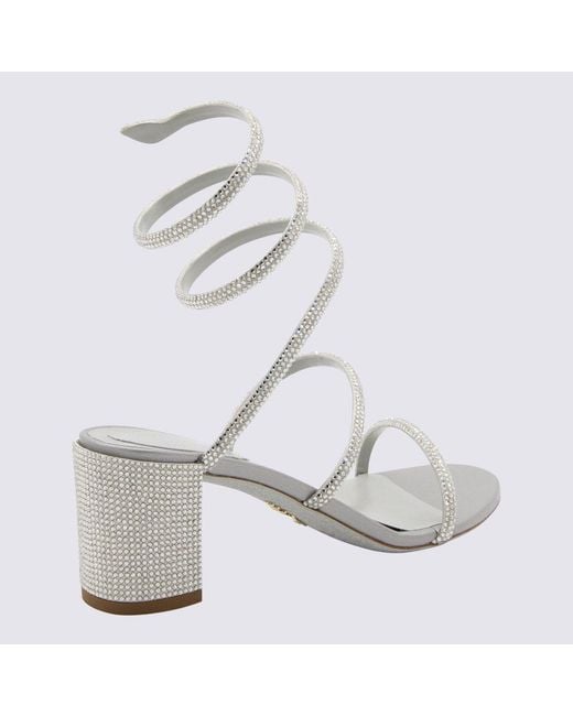 Rene Caovilla White Silver Crystal Leather Cleo Sandals