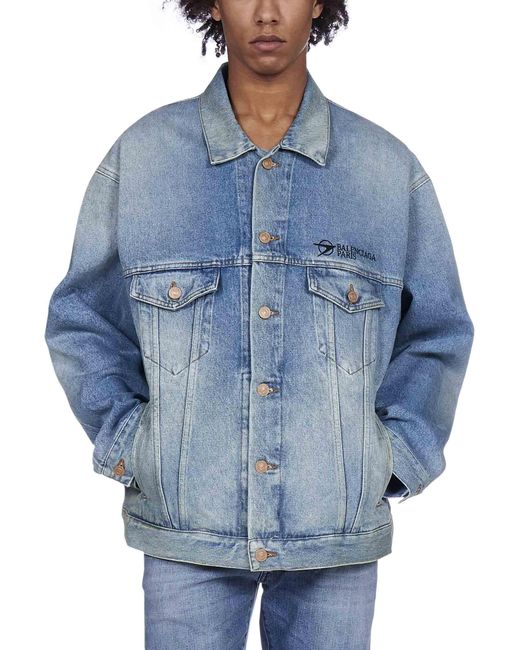 Balenciaga Paris Denim Jacket in Blue for Men | Lyst