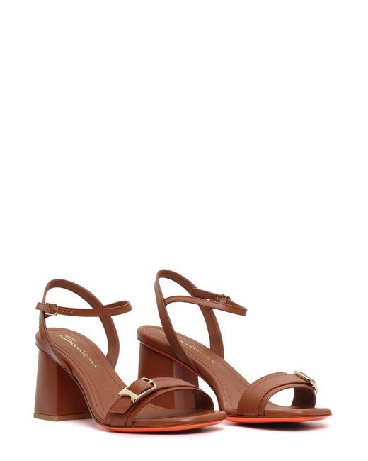 Santoni Brown Buckle Detailed Open Toe Sandals