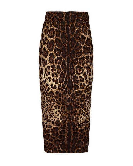Dolce & Gabbana Brown Leopard Printed Midi Pencil Skirt