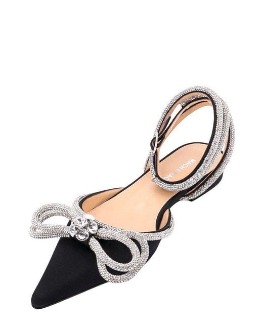 Mach & Mach Black Double Bow Pointed Toe Ballerina Shoes