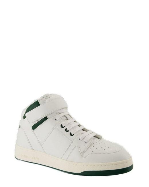 Saint Laurent White Lax Round Toe Lace-Up Sneakers for men