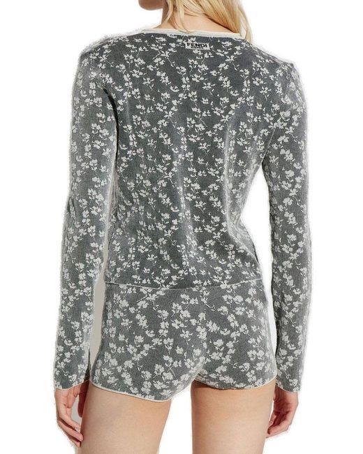 Fendi Gray Cardigan With Floral Motif
