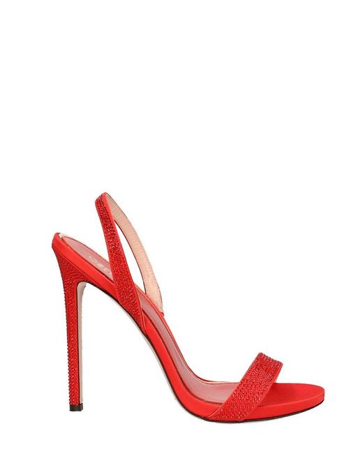 Gedebe Red Rhinestone Embellished High Stiletto Heel Sandals
