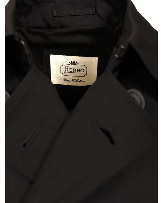 Herno Black Double-Breasted Trench Coat for men