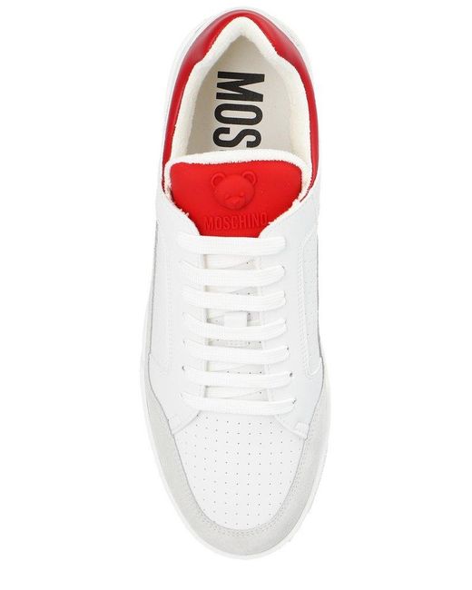 Moschino White Logo-embroidered Lace-up Sneakers for men