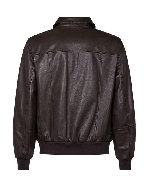 Brunello Cucinelli Black Aviator Zip-Up Leather Jacket for men