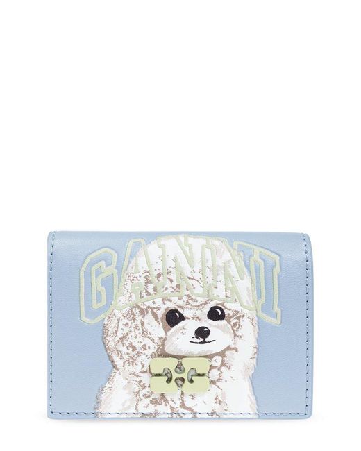 Ganni Poodle Bou Flap Card Holder in Blue | Lyst Canada